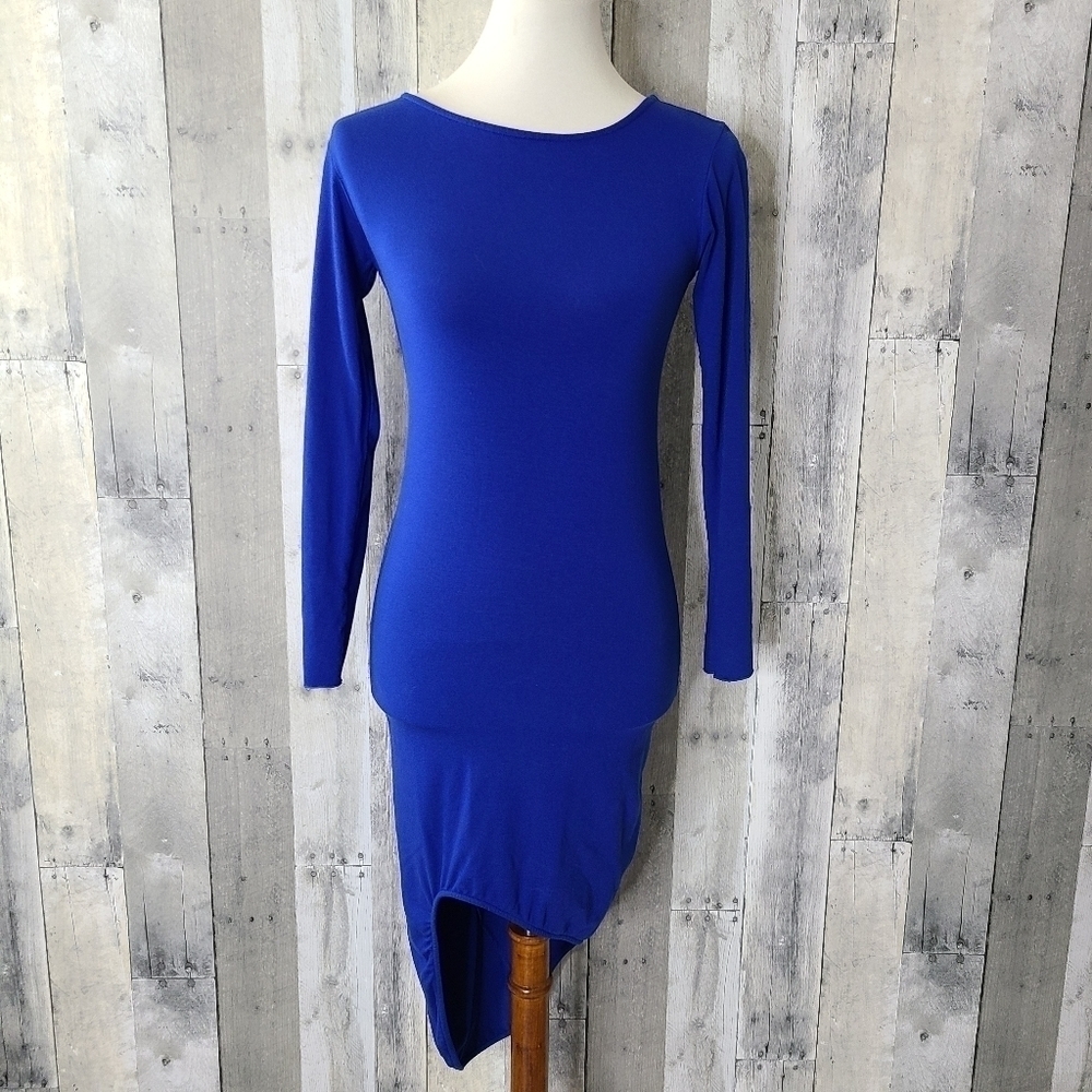 Indah XS Royal Blue Long Sleeve High Low Dress
